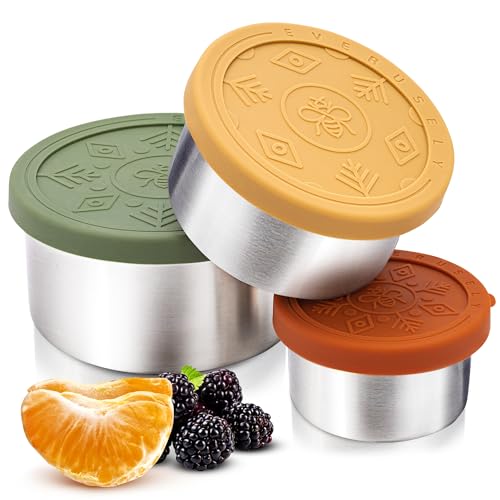 Everusely Kleine Edelstahlbehälter mit Deckel (13oz/6oz/3oz), Edelstahl-Lunchbehälter, Edelstahl-Lebensmittelbehälter mit Deckel, Metall-Lebensmittelbehälter mit Deckel, Snackbehälter von Everusely