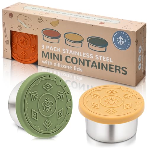 Everusely - Gewürzbehälter - 3er-Set, 50 ml, gedämpft - Auslaufsicherer Salatdressing-Halter - Kleine Soßenbehälter aus Edelstahl mit Deckel von Everusely