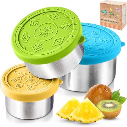 Everusely – Edelstahl-Lebensmittelbehälter – 3er-Pack, Sommer – Lunchbox-Snackbehälter für Büro, Aufbewahrung zu Hause – Auslaufsichere Deckel von Everusely