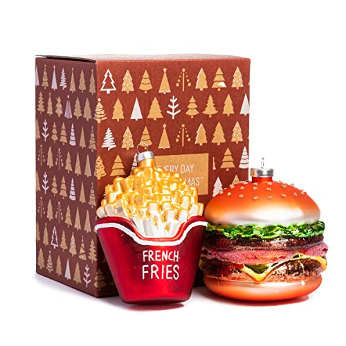 Every Day is Christmas Glasgeblasene Ornamente niedliche handgefertigte Figuren Baumschmuck Burger Fries von Every Day is Christmas