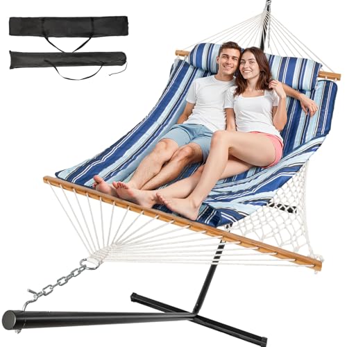 Everyfun Robuste Hängematte mit Ständer, 227 kg Kapazität, abnehmbares, gestepptes Polyester-Pad, tragbares und verstellbares Design, inklusive Aufbewahrungstasche, einfach zu montieren und zu von Everyfun