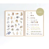 Set Alphabet - Und Zahlen-Poster Im Boho Stil | Abc Nummern-Bild Fürs Kinderzimmer Lernposter in Din A4 B2 Toll Als Geschenk von EverywhenShop