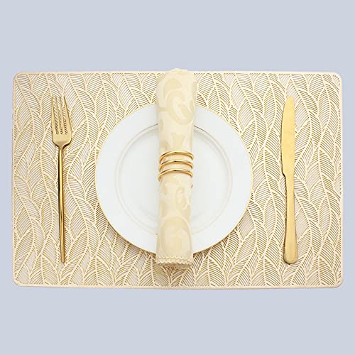 Evevda Goldene, rechteckige Vinyl-Tischsets für den Esstisch, Set mit 6 abwischbaren Tischsets aus metallischem Kunststoff, Platzsets für Hochzeit, Annersary Abendessen, Tischdekoration (45,5 x 30 cm) von Evevda