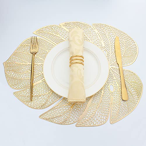Evevda Goldfarbene Blattförmige Vinyl-Tischsets für den Esstisch, Set mit 6 metallischen Kunststoff-Gold-Platzdeckchen, abwischbar, 6 Stück, Tischsets für Hochzeit, Dekoration, Matten (45x35 cm) von Evevda