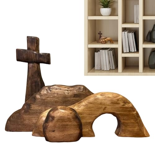 EviKoo Jesus-Grab, Holzkreuz, leeres Statuen-Set, gestuftes Osttertablett, Kreuzstatue, einfach zu montierende, abnehmbare Osterstatue, Dekoration für Zuhause, Büro, Schreibtisch EviKoo Jesus-Grab, Holzkreuz, leeres Statuen-Set, gestuftes Osttertablett, Kreuzstatue, einfach zu montierende, abnehmbare Osterstatue, Dekoration für Zuhause, Büro, Schreibtisch von EviKoo