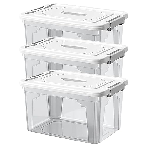 EviKoo Transparente Aufbewahrungsbox mit Deckel, stapelbar, robust, transparent, Behälter zum Organisieren, 3 Stück, transparente Aufbewahrungsboxen für Kleidung und Zuhause von EviKoo