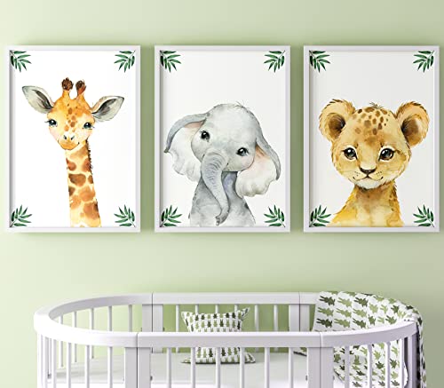 Eviepops Prints Set aus 3 Safaritieren für Kinderzimmer von Jungen und Mädchen, Ungerahmter Druck, Schlafzimmerdekor, Dschungeldekoration, Dekor im Babyzimmer, elefant giraffe löwe (A3) von Eviepops Prints