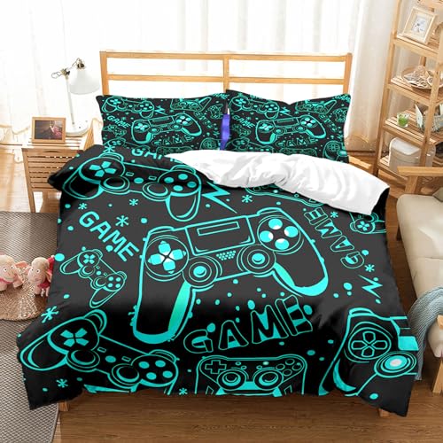 Eviermilaa Gamer Bettwäsche Set Leuchtendes Grün 155x220cm Jungen Jugendliche Bettbezug Gamepad Betten Set für Kinder Jungen Männer Modern Game Controller Tröster Abdeckung mit 1 Kissenbezug von Eviermilaa