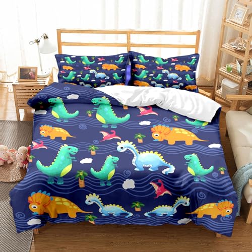 Eviermilaa Jungen Dino Bettwäsche Set 155x220 Jungen Dino Bettbezug für Jungen Mädchen Blau Bettwäsche Set Jungenbettwäsche Bunt Dinosaurier Betten Set mit 1 Kissenbezug von Eviermilaa