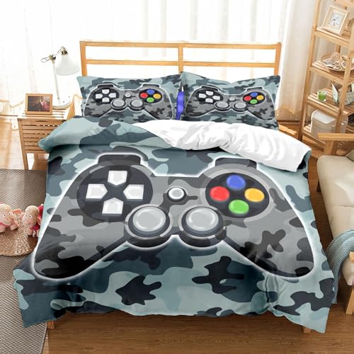 Eviermilaa Jungen Gamer Bettwäsche Satz 155x220cm Gamepad Bettbezug Tarnung Betten Set Spielcontroller Tröster Abdeckung Tarnung Bettwäsche-Set Für Jugendliche Jugend Kinder mit 1 Kissenbezug von Eviermilaa