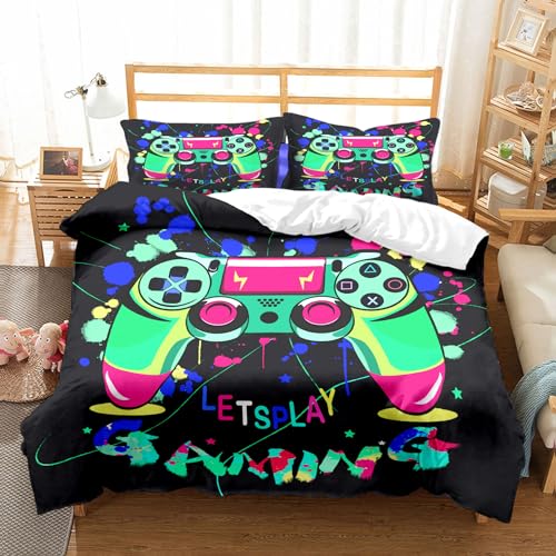 Eviermilaa Jungen Gamer Bettwäsche Set 135x200cm Game Controller Bettbezug Bunte Krawattenfarbe Gamepad Gaming Tröster Abdeckung Für Jugendliche Jugend Kinder Schlafzimmer mit 1 Kissenbezug von Eviermilaa