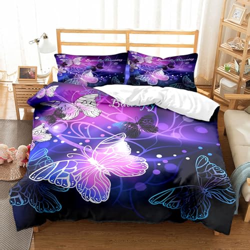 Eviermilaa Lila Schmetterling Bettwäsche-Set 155x220cm Für Damen Teenager Mädchen Lila Schmetterlinge Kinderbettwäsche Set Schmetterling Druck Bettbezug Butterfly Betten Set mit 1 Kissenbezüg von Eviermilaa