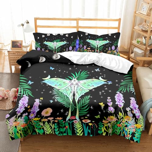 Eviermilaa Mädchen Schmetterlinge Bettbezug Set Schmetterling Bettwäsche-Set 135x200cm Für Damen Teenager Mond -Mondfinsternis Muster Bunter Floral Druck Bettbezug mit 1 Kissenbezüg von Eviermilaa