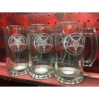 Siegel Von Baphomet - 16Oz Glas Stein 10Oz Kaffee Becher Laser Auf Zwei Seiten Geätzt von EvilToadStudios