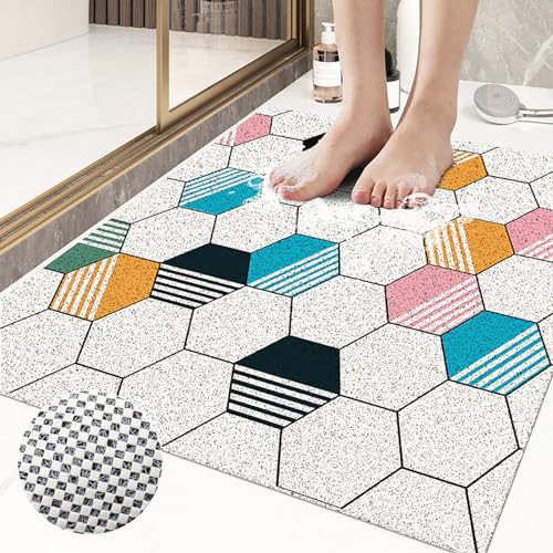 Duschvorleger rutschfest 60x90 cm Duscheinlage rutschfest Duschmatte mit Fliesenmuster Weich Komfort PVC Antirutschmatte dusche mit Ablauflöchern,Hohe Wasserdurchlässigkeit,für Nassbereiche von Evimstil
