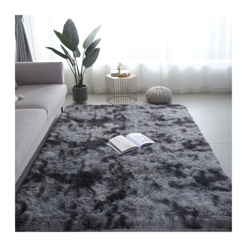 Evimstil Wohnzimmer Shaggy Flauschiger Teppich Indoor Wohnzimmerteppich Langflor rutschfest Bettvorleger Bodenmatte für Schlafzimmer Balkon(Dark Grey,80 x 120 cm) von Evimstil