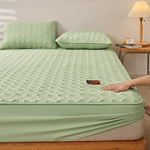 Roher Baumwollstoff Spannbettuch Enthält pflanzliche Ballaststoffe Gesteppte Schicht Tagesdecke Matratzenschoner Spann bettlaken Lakens (Farbe : Grün, Größe : 90x200 cm+30cm) von Evimstil