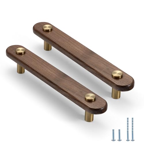 Evionlin Schranktürgriffe aus Walnussholz, Messing, 12,8 cm, 2 Stück von Evionlin