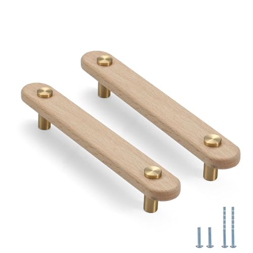 Evionlin Türgriffe aus Buchenholz, Messing, 12,8 cm, 2 Stück von Evionlin