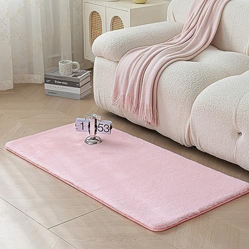 Evitany Kunstfell-Teppich Zottelige Flauschige Teppiche Rosa Teppich für Schlafzimmer Nachttischteppiche für(60 x 120 cm,Rosa) von Evitany