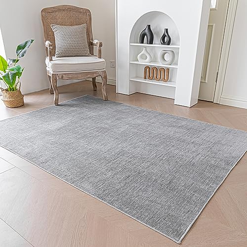 Evitany Weiche Chenille-Teppiche für Schlafzimmer Kurzflor Teppiche Waschbar Teppiche für Schlafzimmer, Modern Einfarbig Muster-Teppiche Anti-Rutsch Teppich Matte, Grau/60x120 cm von Evitany