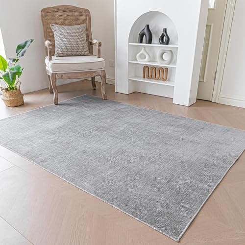 Evitany Kurzflor Teppich für Wohnzimmer Weiche Chenille-Teppiche Anti-Rutsch Teppich Große waschbar Matte,Grau/80x150 cm von Evitany