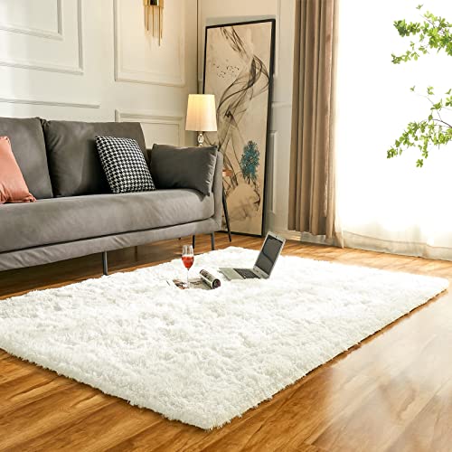 Evitany Shaggy Teppich Hochflor Langflor Einfarbig Wohnzimmer Teppich Weich Flauschig Teppiche für Wohnzimmer und Schlafzimmer (120 x 160 cm, Elfenbein) von Evitany