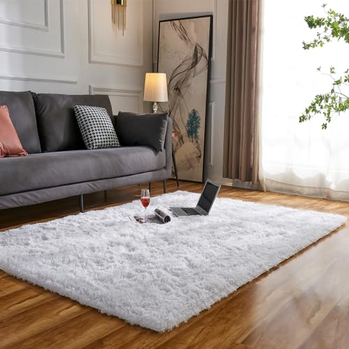 Evitany Shaggy Teppich Hochflor Langflor Einfarbig Wohnzimmer Teppich Weich Flauschig Teppiche für Wohnzimmer und Schlafzimmer (120 x 160 cm, Weiß) von Evitany