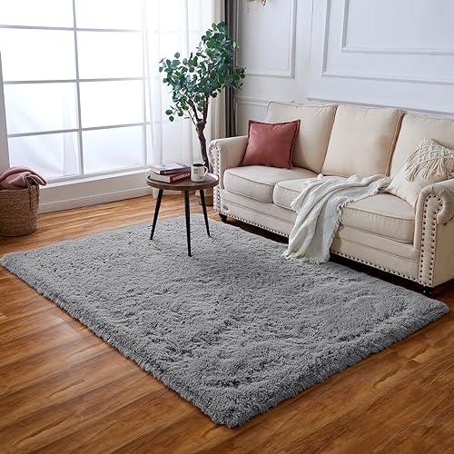 Evitany Shaggy Teppich Hochflor Langflor Einfarbig Wohnzimmer Teppich Weich Flauschig Teppiche für Wohnzimmer und Schlafzimmer (90 x 160 cm, Grau) von Evitany