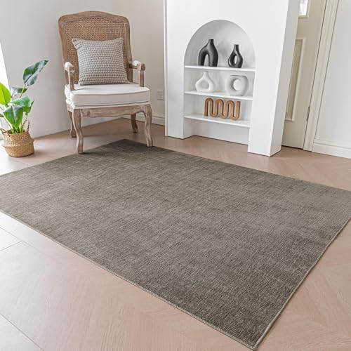 Evitany Shaggy-Teppich Kurzflor langlebiger Teppiche, Rutschfester Verkehrsteppich, weiche Chenille-Teppiche, Nachttischvorleger für Schlafzimmer, Kinderzimmer,Taupe/60x120 cm von Evitany