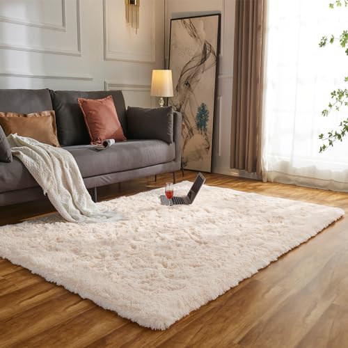 Evitany Teppich Flauschig Fellteppich Kunstfell Shaggy Teppiche Wohnzimmer Langflor Super Weich Zottel Teppich für Home Decor (140 x 200 cm, Beige) von Evitany