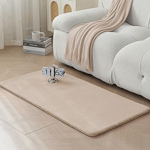 Evitany Teppich Weich Flauschiger Kunstfell Waschbar Teppiche Hochflor Rabbit Teppich für (60 x 120 cm,Khaki) von Evitany