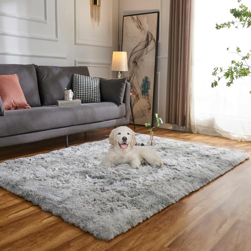 Evitany Teppich Weich Flauschiger Rutschfester Schlafzimmer Teppiche Hochflor Shaggy Teppich für Wohnzimmer Langflor (80 x 120 cm, Hellgrau) von Evitany