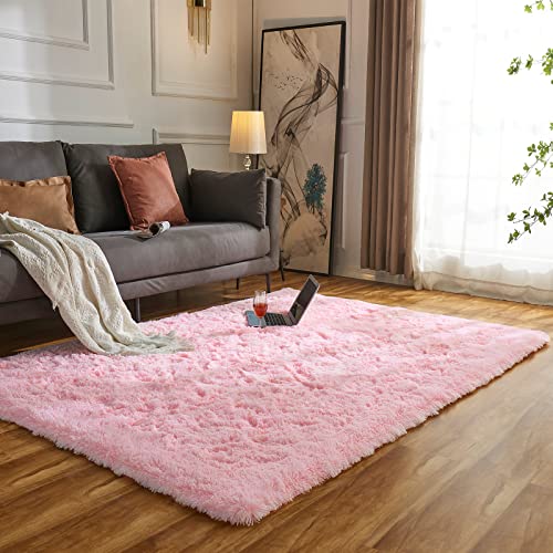 Evitany Teppich Schlafzimmer Modern Shaggy Hochflor Teppich Rutschfester Teppiche für Wohnzimmer Kinderzimmer Schlafzimmer (80 x 120 cm, Rosa) von Evitany