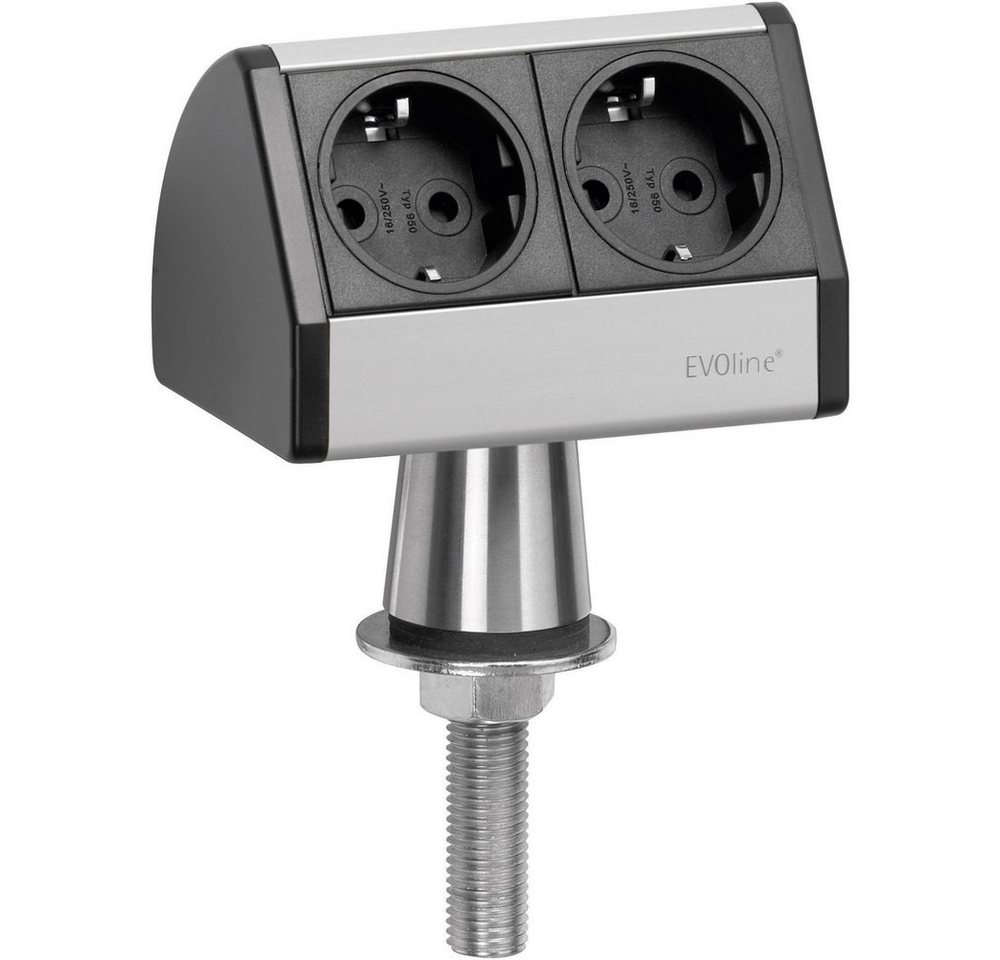 Evoline EVOline 93022055 Steckdosenleiste 2fach Schwarz, Silber ohne Stecker 1 Steckdosenleiste (Kabellänge 2.50 m) von Evoline