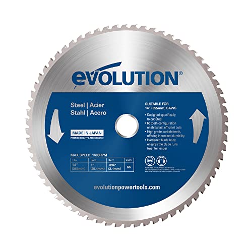 Evolution M255TCT-52MS - 255 mm Sägeblatt zum Schneiden von Baustahl - Metall-Sägeblatt mit 52 Zähnen und Hartmetallbestückung erzeugt praktisch keine Hitze, Grate oder Funken von Evolution