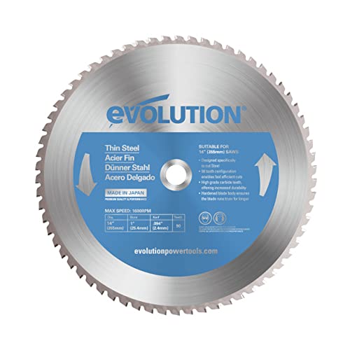 Evolution (T355TCT-90CS) - 355mm Sägeblatt zum Schneiden von Edelstahl - Metall-Sägeblatt mit Hartmetallbestückung erzeugt praktisch keine Hitze, Grate oder Funken, Silber von Evolution