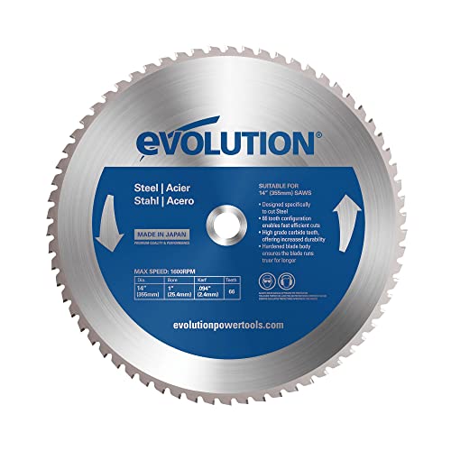 Evolution Power Tools Sägeblatt 355mm zum Schneiden von Baustahl, für Kreissäge und Kappsäge | TCT Metallkreissägeblatt / Metallsägeblatt / Zaagblad zum Schneiden von Metall, Stahl | 66TBLADE von Evolution Power Tools