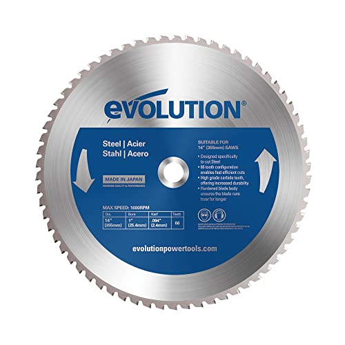 Evolution Power Tools 66TBLADE Blade for Cutting Mild Steel, For Circular and Chop Saws, Carbide-Tipped TCT Blade For Cold Metal Cutting, 66 Teeth, 355 mm von Evolution
