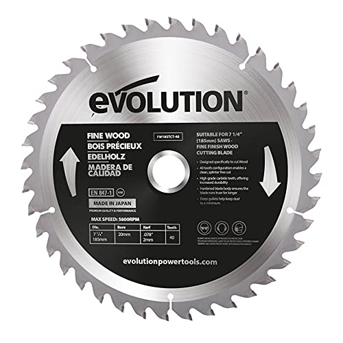 Evolution Power Tools FW255TCT-60 Fine Finish Wood Cutting TCT Tungsten Carbide Saw Blade, For Mitre & Table Saws, Smooth Fast Cuts In Sheet, Ply & Hardwood, Clean, Splinter Free Cut, 60 Teeth, 255mm von Evolution