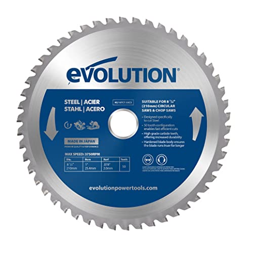 Evolution M210TCT-50CS - 210 mm Sägeblatt zum Schneiden von Baustahl - Metall-Sägeblatt mit 50 Zähnen und Hartmetallbestückung erzeugt praktisch keine Hitze, Grate oder Funken von Evolution