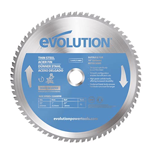Evolution Power Tools T255TCT-70MS 255 mm verstekzaagblad (ook wel TCT-zaagblad) voor het zagen van dun staal - metaalzaagblad met uiteinde van carbide von Evolution Power Tools