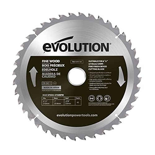 Evolution FW210TCT-40 - 210 mm feines Holzsägeblatt - Hartmetallbestücktes Sägeblatt mit 40 Zähnen liefert die glattesten und schnellsten Schnitte in Platten, Sperrholz und Hartholz von Evolution