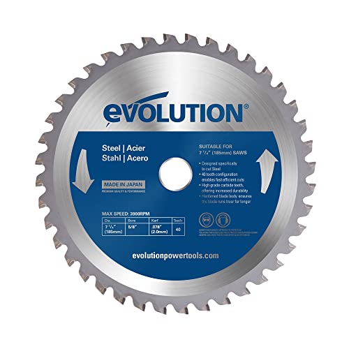 Evolution M185TCT-40CS - 185 mm Sägeblatt zum Schneiden von Baustahl - Metall-Sägeblatt mit 40 Zähnen und Hartmetallbestückung erzeugt praktisch keine Hitze, Grate oder Funken von Evolution