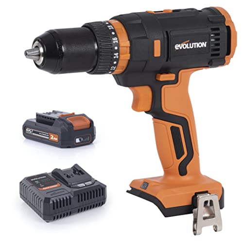 Evolution Power Tools R13CMB-Li Akku-Bohrmaschine mit variabler Drehzahl – Gürtelclip, 2 Ah Akku & Ladegerät im Lieferumfang enthalten von Evolution