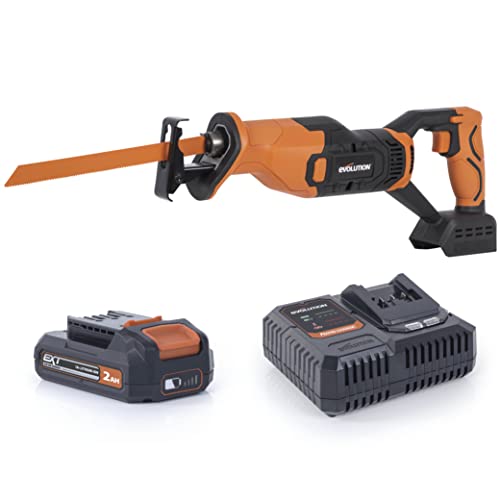 Evolution Power Tools R150RCP-Li-Säbelsäge mit Mehrzweck-Schneide – 2 Ah Akku, Ladegerät, 2 Säbelsägeblätter im Lieferumfang enthalten von Evolution