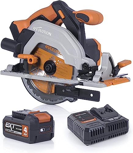 Evolution Power Tools R165CCS-Li Akku-Kreissäge für Schnitte in den verschiedensten Materialien – 4 Ah Akku & Ladegerät, 165 mm TCT-Sägeblatt im Lieferumfang enthalten, 3 Jahre Garantie von Evolution