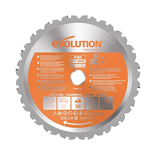 Evolution Power Tools R185TCT-20MS - 185mm Universalblatt - 20 Zähne mit Hartmetallbestückung für Holz, Metall Kunststoff, sägeblatt kreissäge, 185 mm von Evolution Power Tools