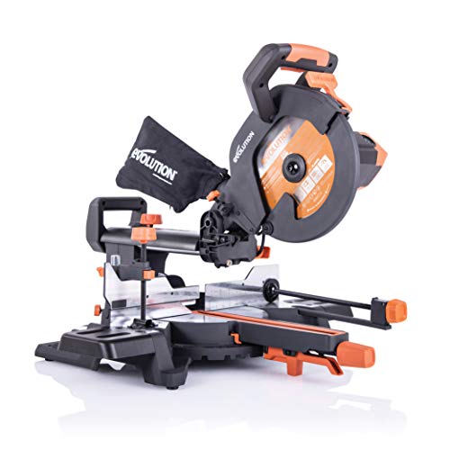 Evolution Schiebe-Kapp- und Gehrungssäge R255SMS+ | 2000 W, 300 mm Gleitfunktionalität, Schrägschnitt, Gehrungswinkeln | Ø 255 mm HM / TCT Sägeblatt für Multimaterialschnitt | Zug-kapp-gehrungssäge von Evolution Power Tools