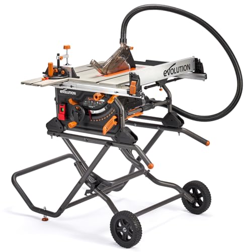 Evolution Power Tools R255TBLX+ Tischsäge mit Ständer (Nächste Gen Rage 5-S) Multimaterial-Sägeblatt Schneidet Holz Metall Kunststoff, 45˚ Fase, +/- 60˚ Gehrungswinkel 87mm Schnitttiefe, 1800w Motor von Evolution Power Tools